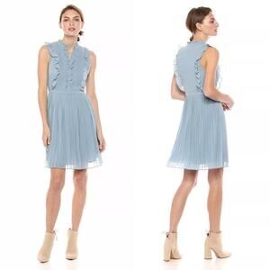 Cupcakes & Cashmere Hastings Ruffle Dress Womens 8 Fit Flare Blue Pleated Dainty